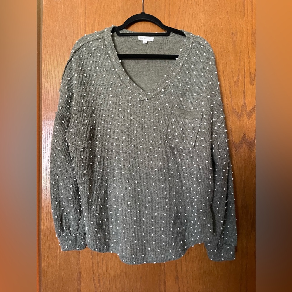 Blu Pepper Green polka dot sweater with chest pocket WOMENS MEDIUM - NEVER WORN